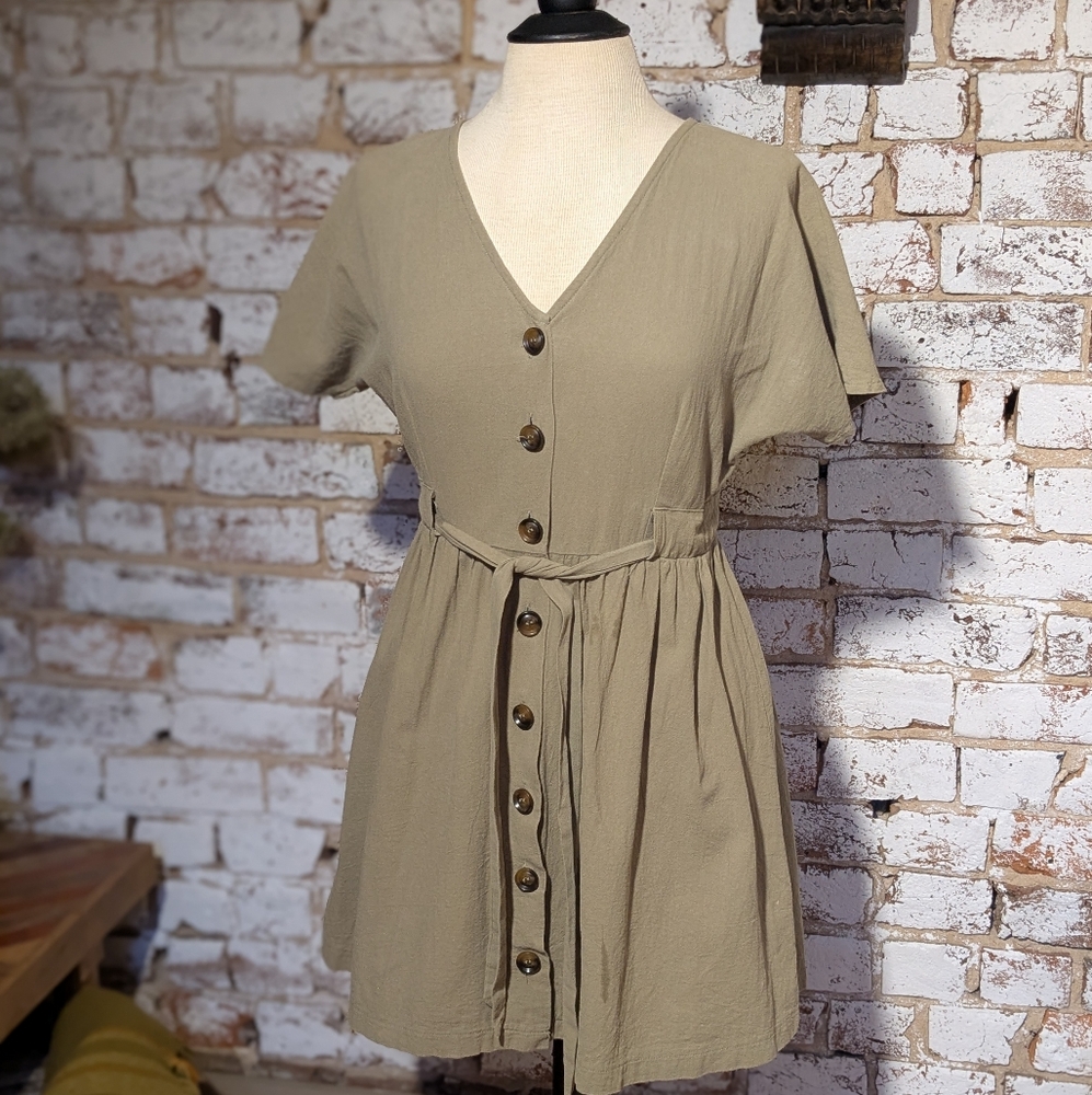 Simplee Button-Down Dress in Khaki